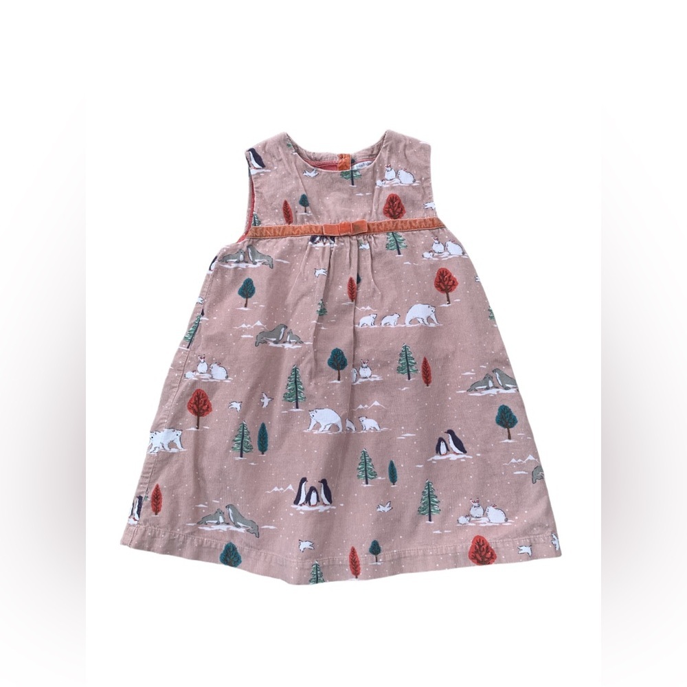 Baby Boden Size 2-3 Years Pink Winter Scene Corduroy Pinnie Dress
